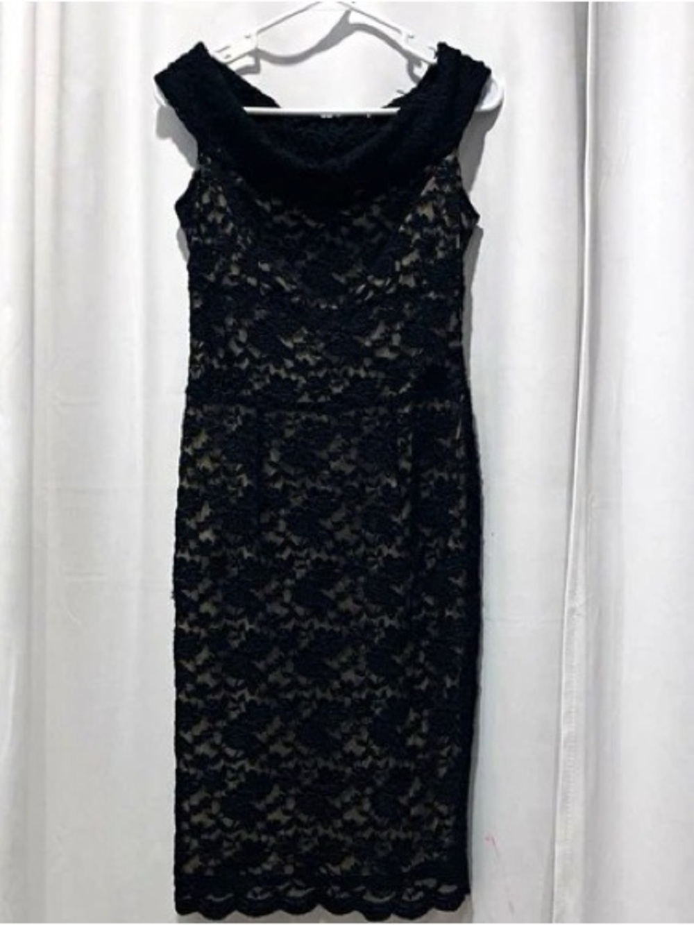 George Black Lace Sheath Dress with Cowl Neckline